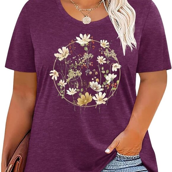 Tops - Plus Size Tshirts for Women Graphic Tees Summer Casual Tops Loose Cute Trendy Cl